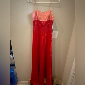 Peach and red homecoming dress with sequins
